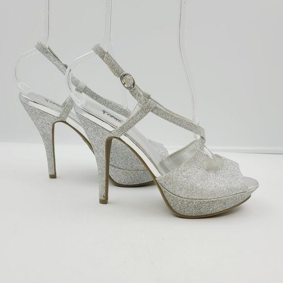 Fioni Silver Glitter Peep-toe Stilettos, Size 8, EUC - Picture 5 of 8